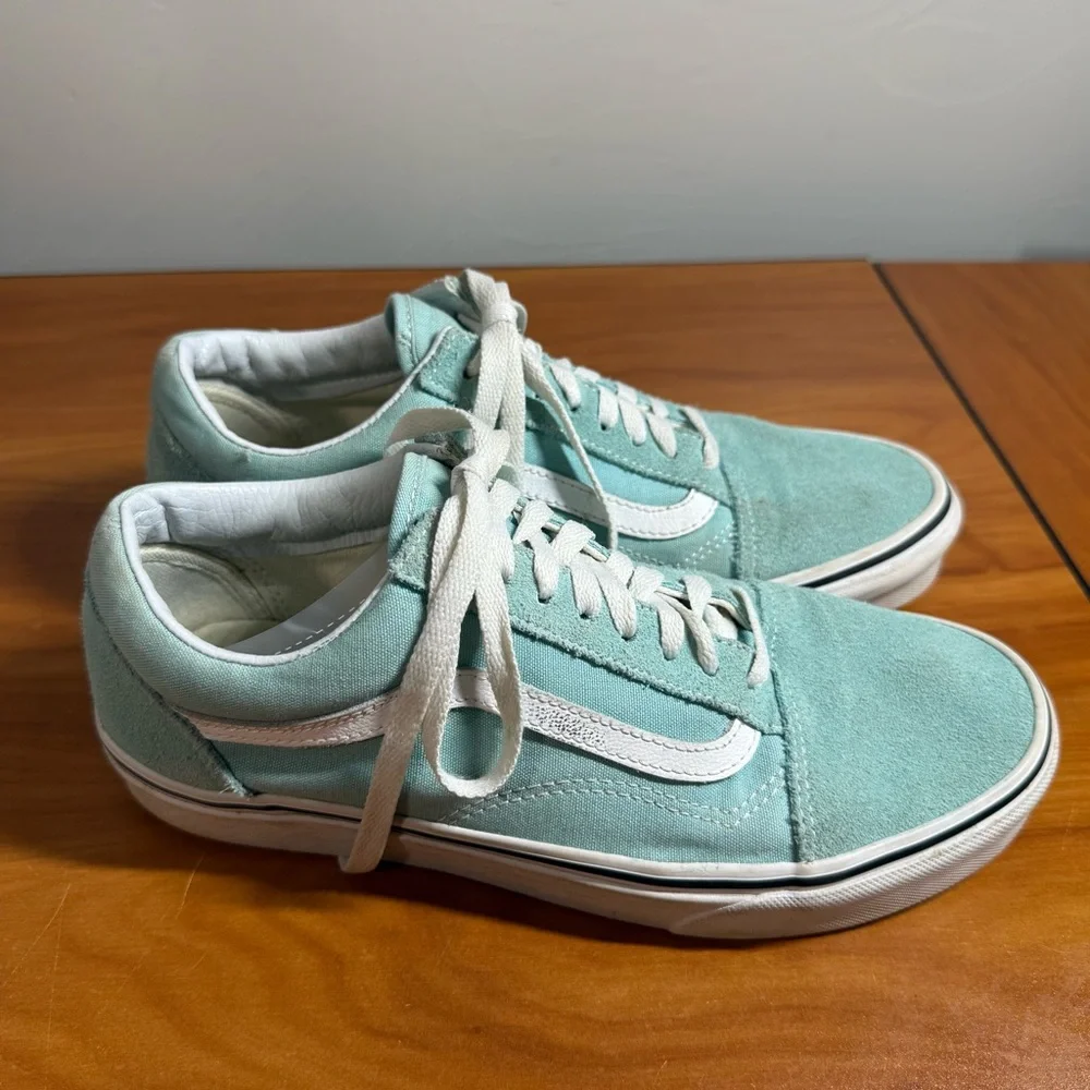 Vans Old Skool Low Top Sneaker Suede Leather Skate Teal Light Blue‎ W9.5